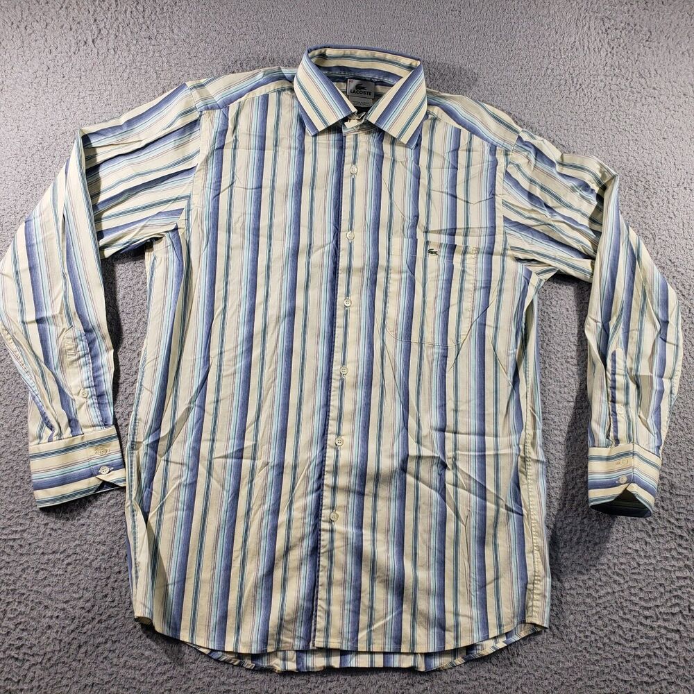 Lacoste Shirt Men's 40 Striped Button Up Long Sleeve Cotton Pocket Stretch